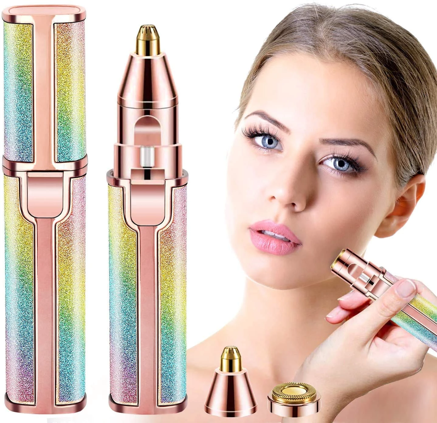 2 em 1 recarregável elétrica sobrancelha trimmer depilador corpo feminino forma batom facial remoção do cabelo arco íris e rosa|Cortador de sobrancelha| - AliExpress